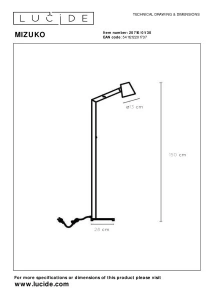 Lucide MIZUKO - Leeslamp - Ø 13 cm - 1xE14 - Zwart - technisch